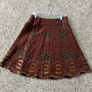 Basil and Maude embroidered embellished beaded brown western skirt size 6